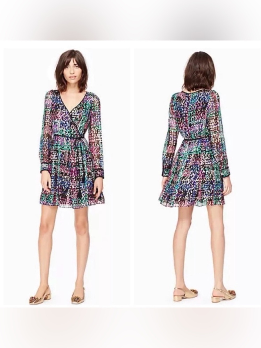 Kate Spade Make Magic Metallic Polka Dot Wrap Dress Size 6 Silk Cocktail Party